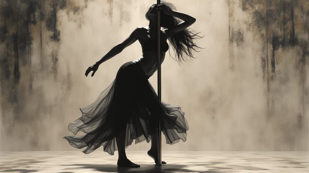Ink Wash Art: Voluptuous Dancer in Sumi-e Style