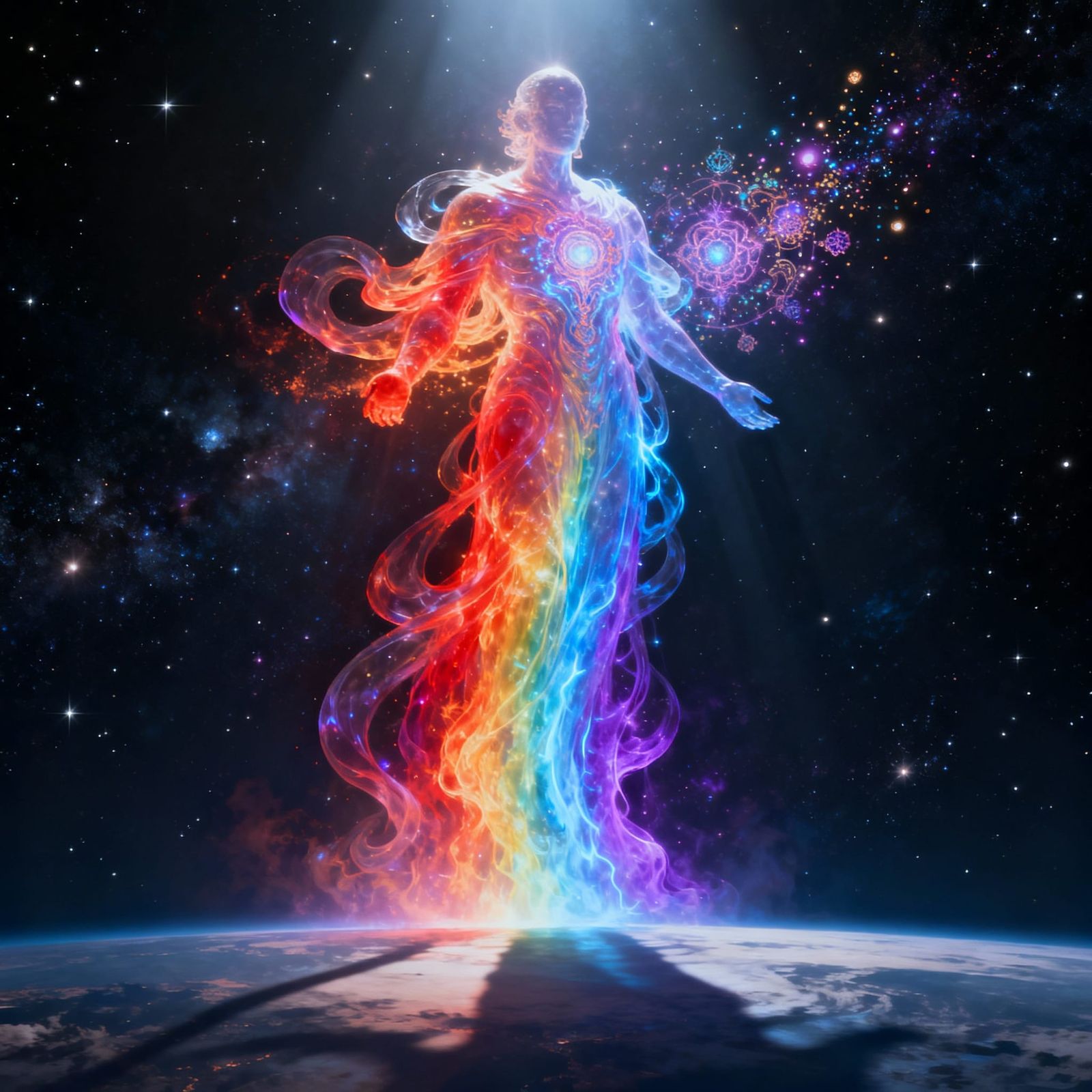 Cosmic Entity of Enlightenment in Rainbow Hues