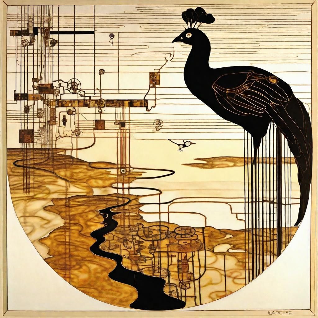 Surrealist Circuit Landscape in Egon Schiele Style