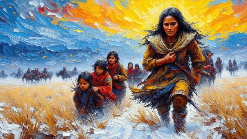 Lakota Mother Flees Wounded Knee in Winter Battle