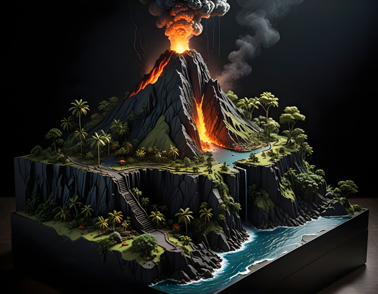 Isometric Volcano Diorama in Stunning 8K Resolution