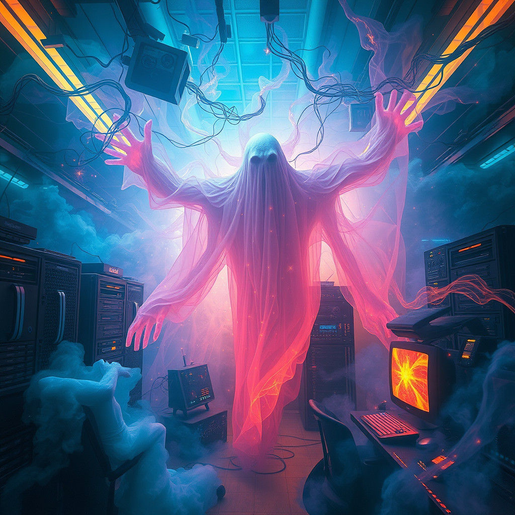 Ethereal Specters Disrupting Airwaves in Digital Matte Paint...