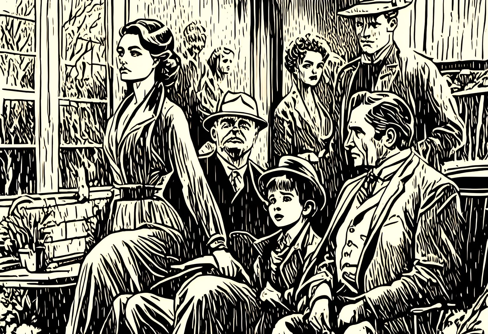 Wallace Family Portrait in Film Noir Style