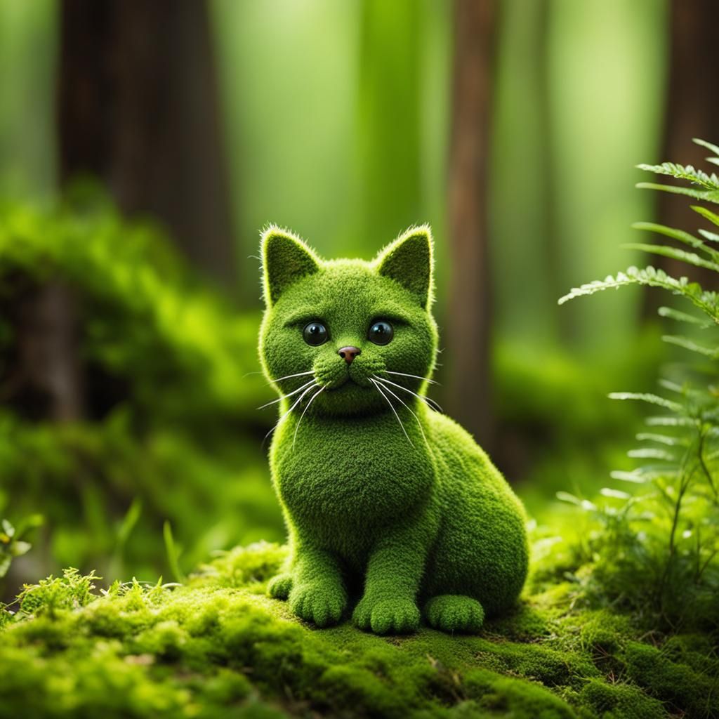Moss Cat Optical Illusion in Forest