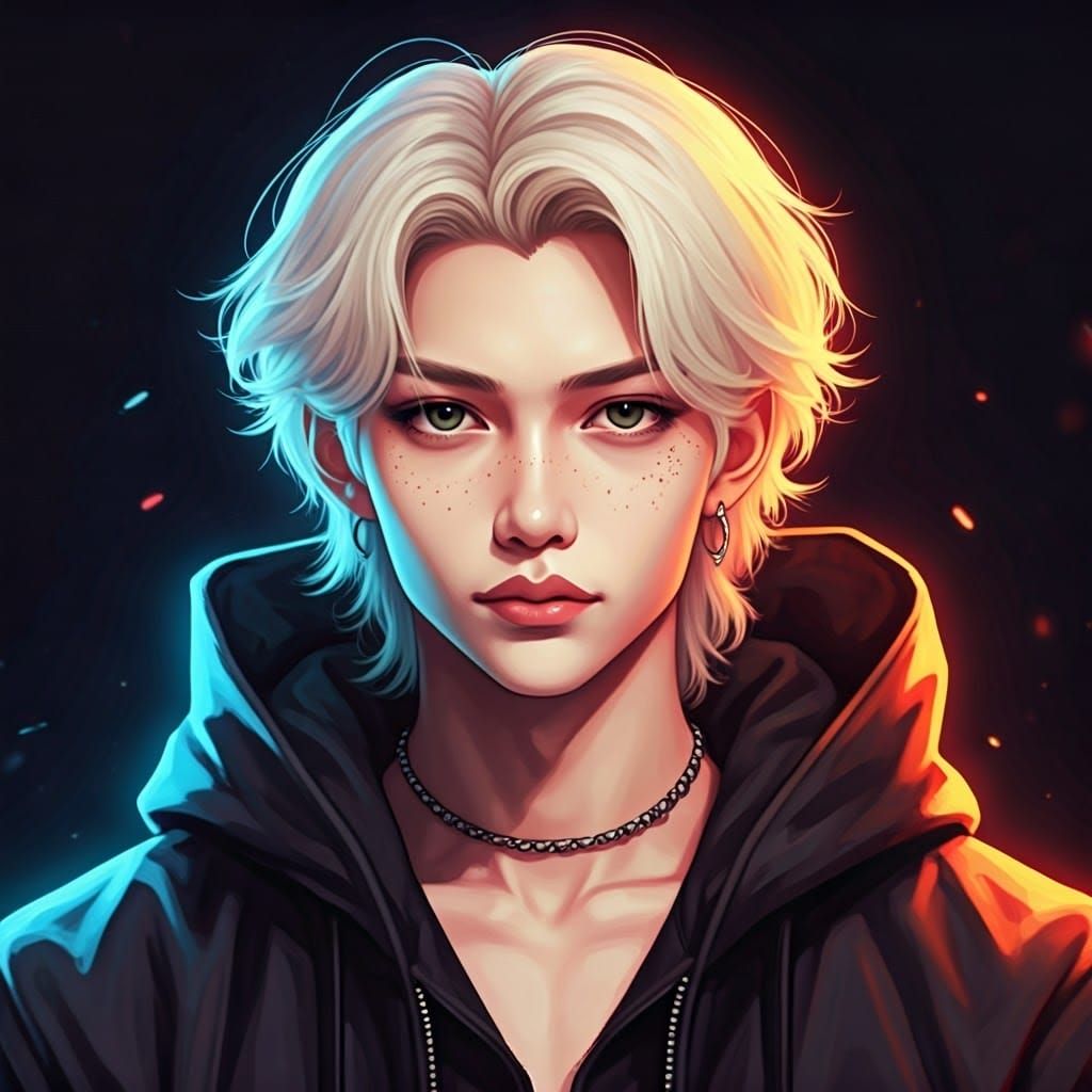 Felix from Stray Kids: Dynamic Portrait in Triadic Colors