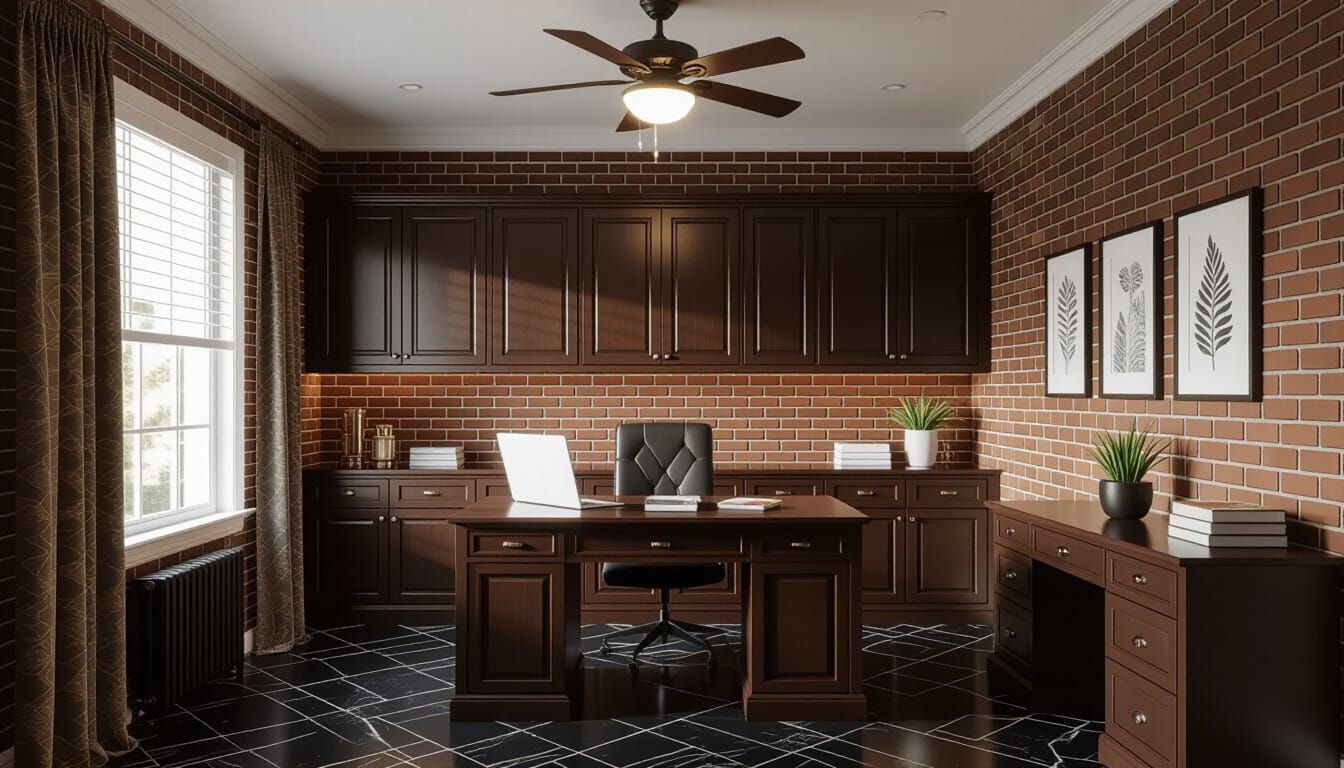 Victorian Working Room with Dark Cabinets and Marble Floor