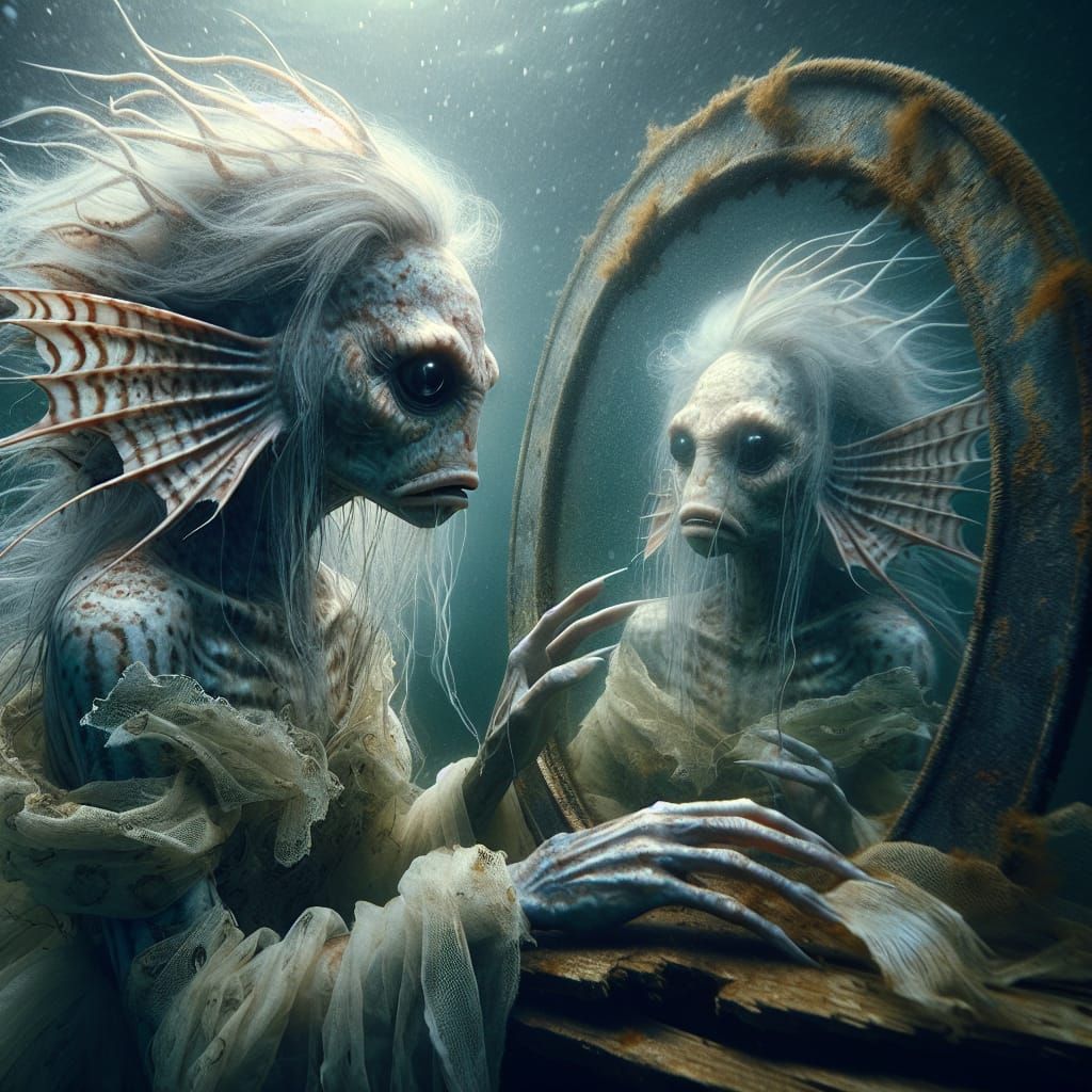 Ethereal Tilapia Mermaid Ghoul Underwater Scene