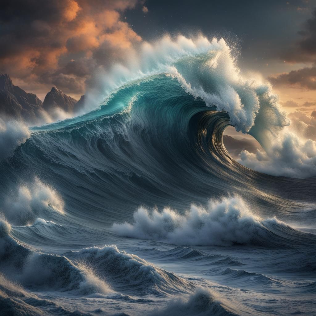 Fantastical Deep Color Ocean Waves Concept Art