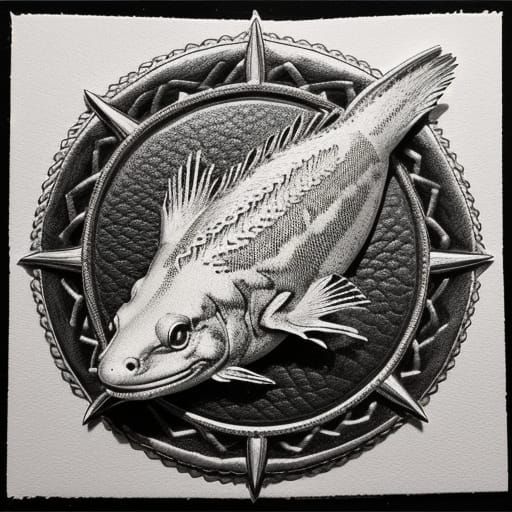 Ultradetailed Scalpel Drawing of Axolotl on Leather