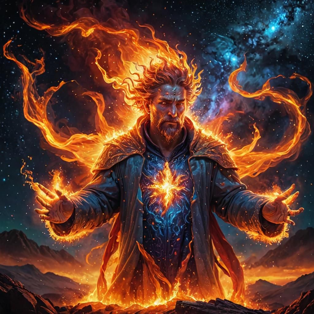 Fiery God Reveals Cosmic Realm in Digital Art