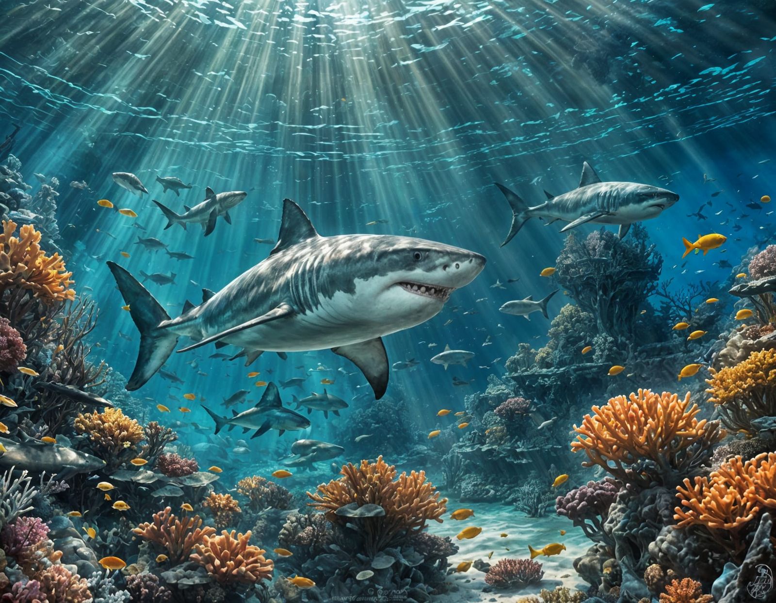 Transparent Glass Shark in Glowing Coral Reef