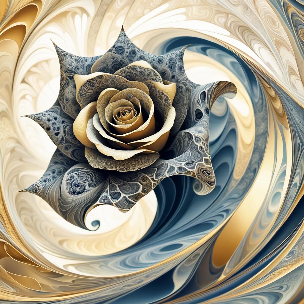 Golden Rose in Swirling Fractal Vortex