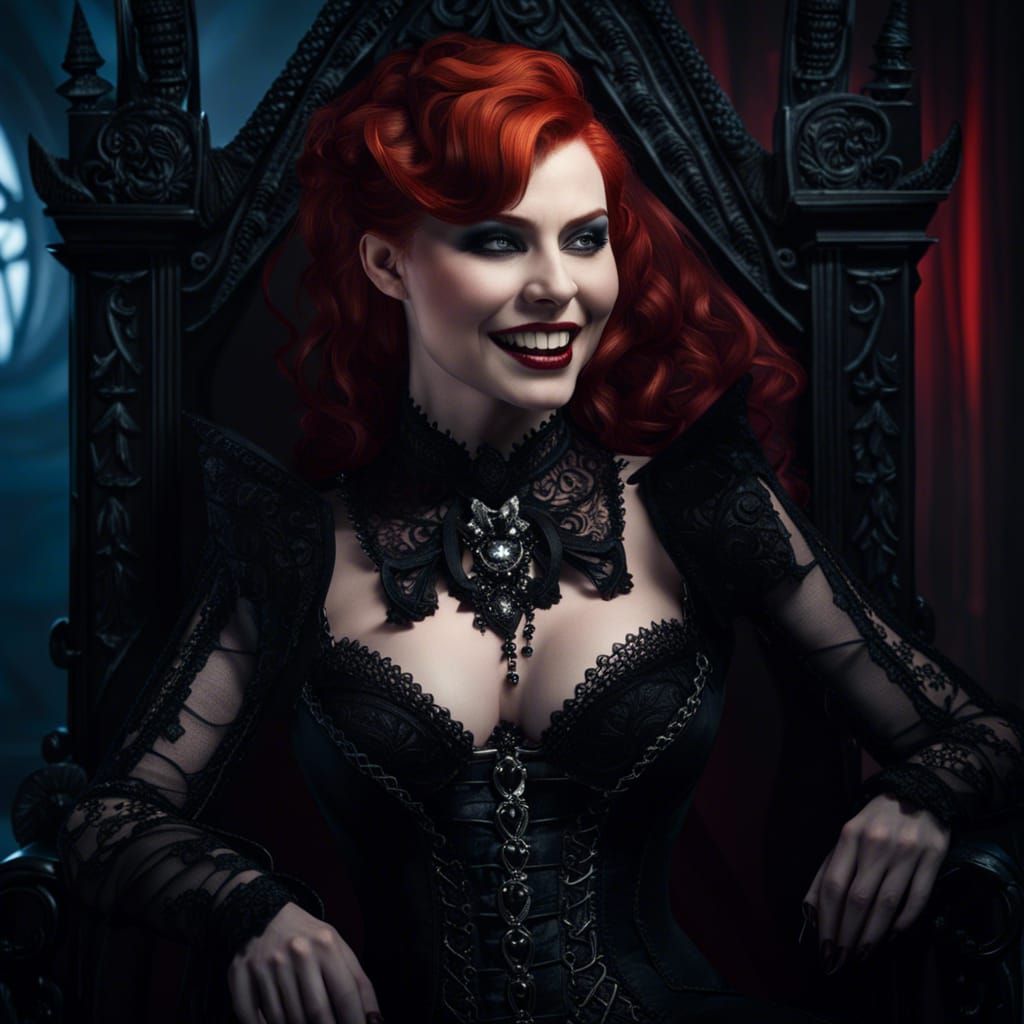 Smiling Vampire Queen on Bone Throne