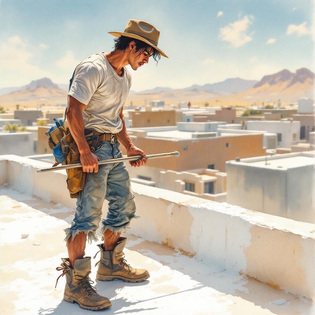 Sun-Drenched Rooftop: A Watercolor Painting