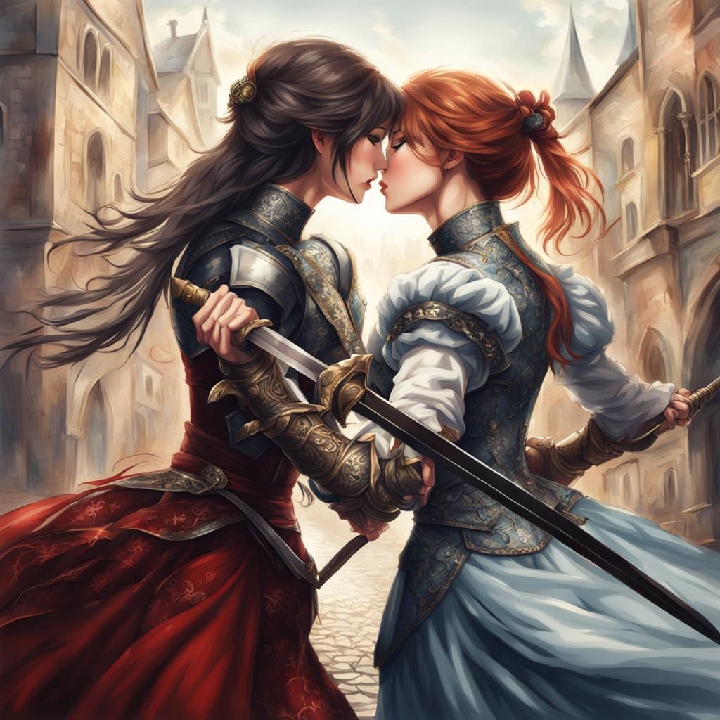 Anime Medieval Rapier Fight Between Two Women