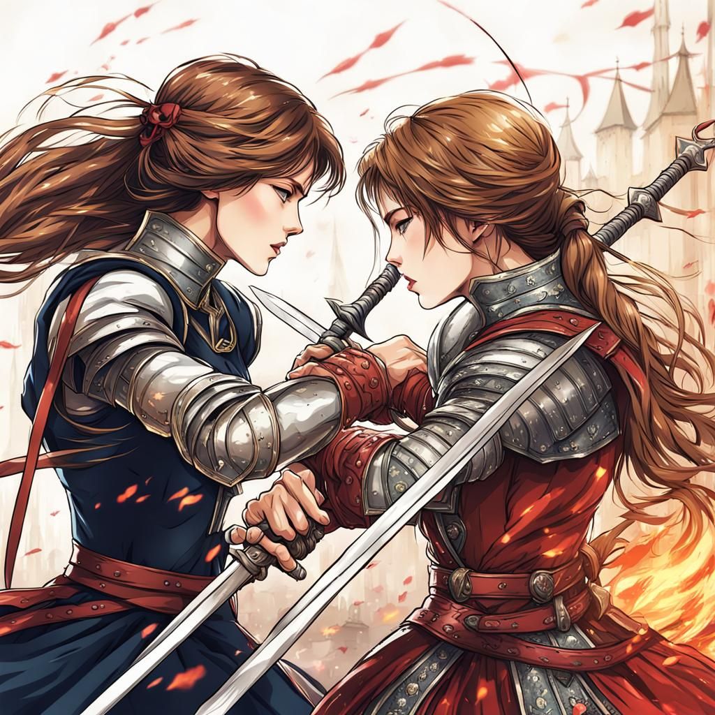 Anime Medieval Rapier Duel About to Kiss