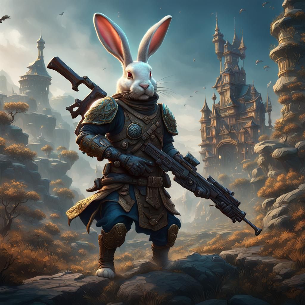Epic Rabbit Warrior Unleashed in Fantastical Realm