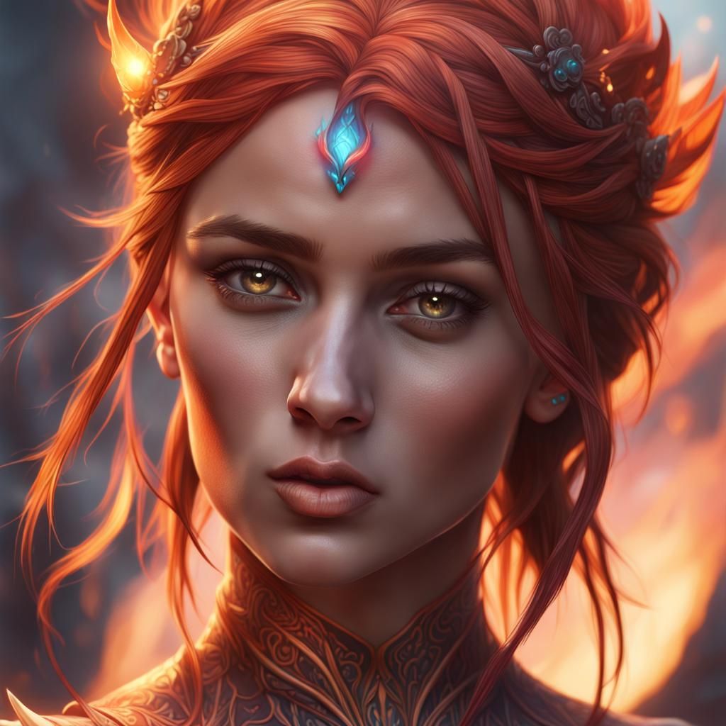 Ember from Elemental as Human: Hyperrealistic Portrait