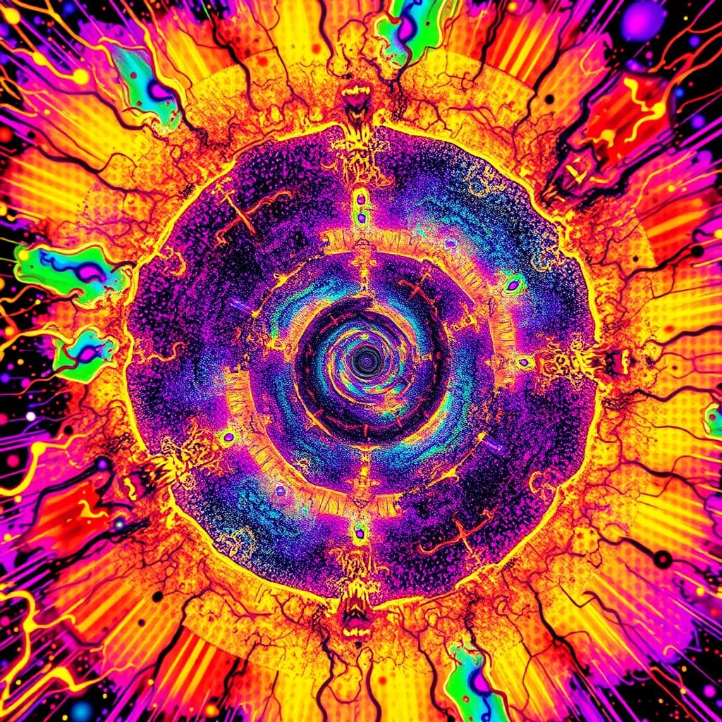 Surreal Glitch Mandala in Vibrant Duotone