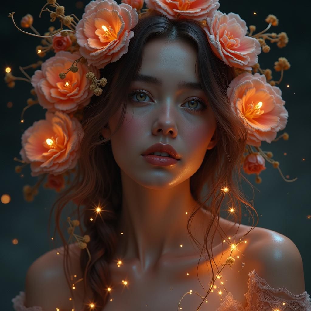 Floral Portrait in Digital Matte Painting Style