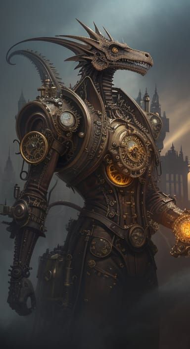 Steampunk Inventor with Clockwork Dragon