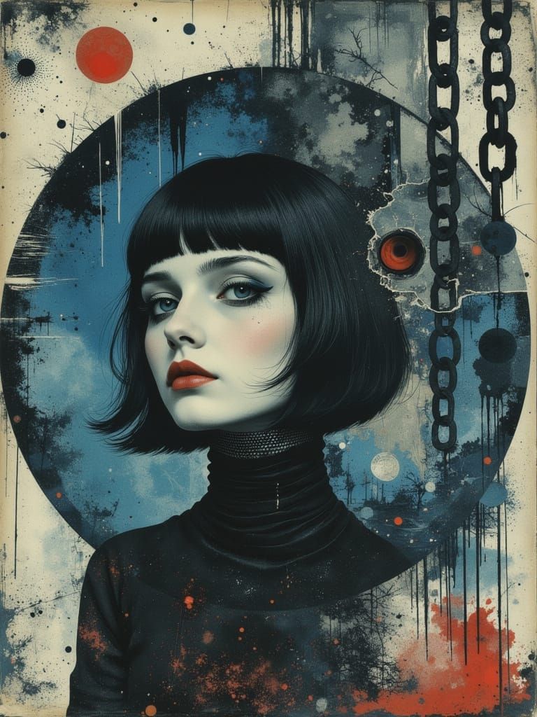 Gothic Portrait of a Melancholic Woman in Abstract Style