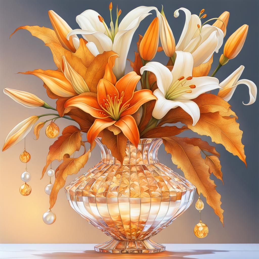 Autumn Princess Floral Arrangement in Amber Crystal Vase