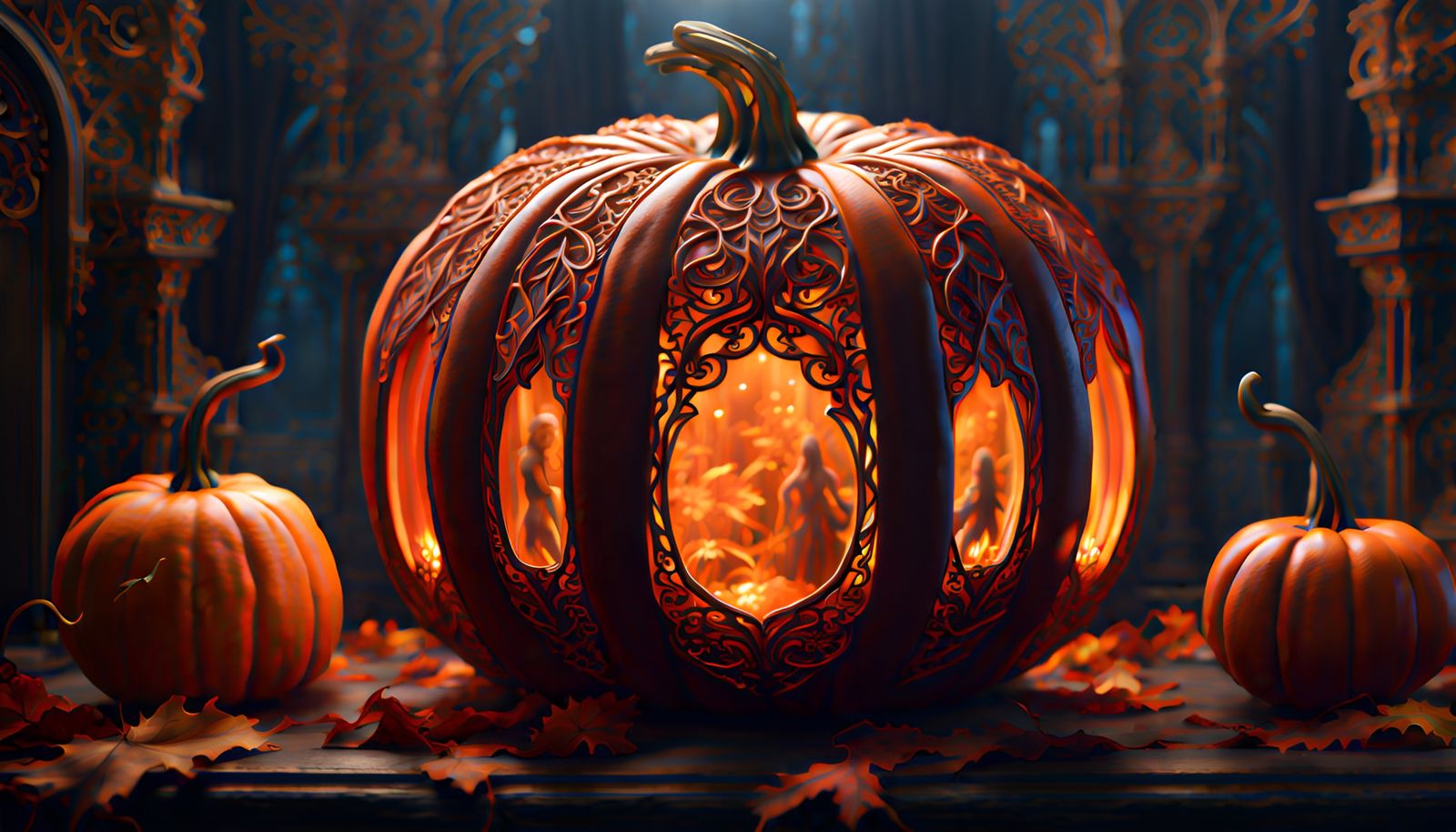 Intricately Carved Filigree Pumpkin: Detailed Matte Painting