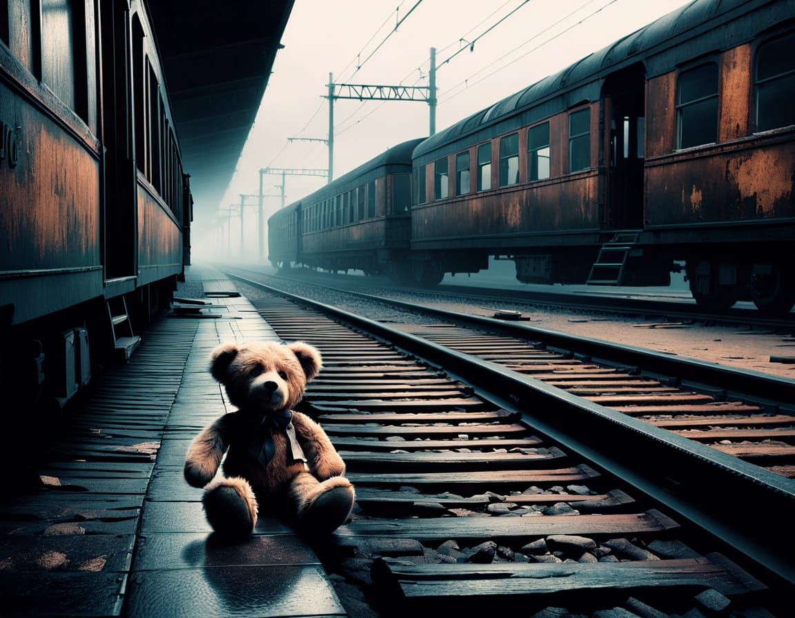 Ethereal Lost Child in a Desolate Train Station