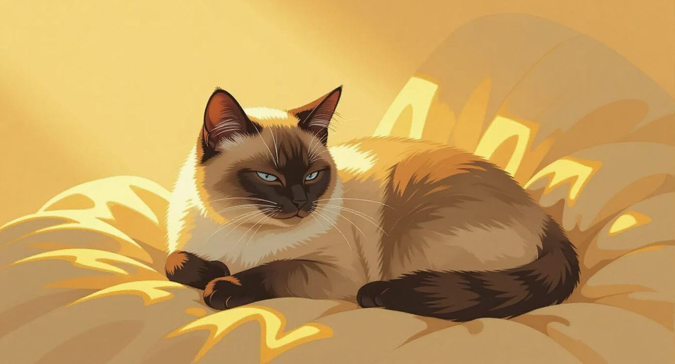Siamese Cat Grooming as Oil Painting