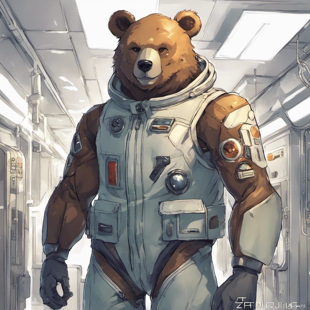 Friendly Cybernetic Bear-Man in Anime Style