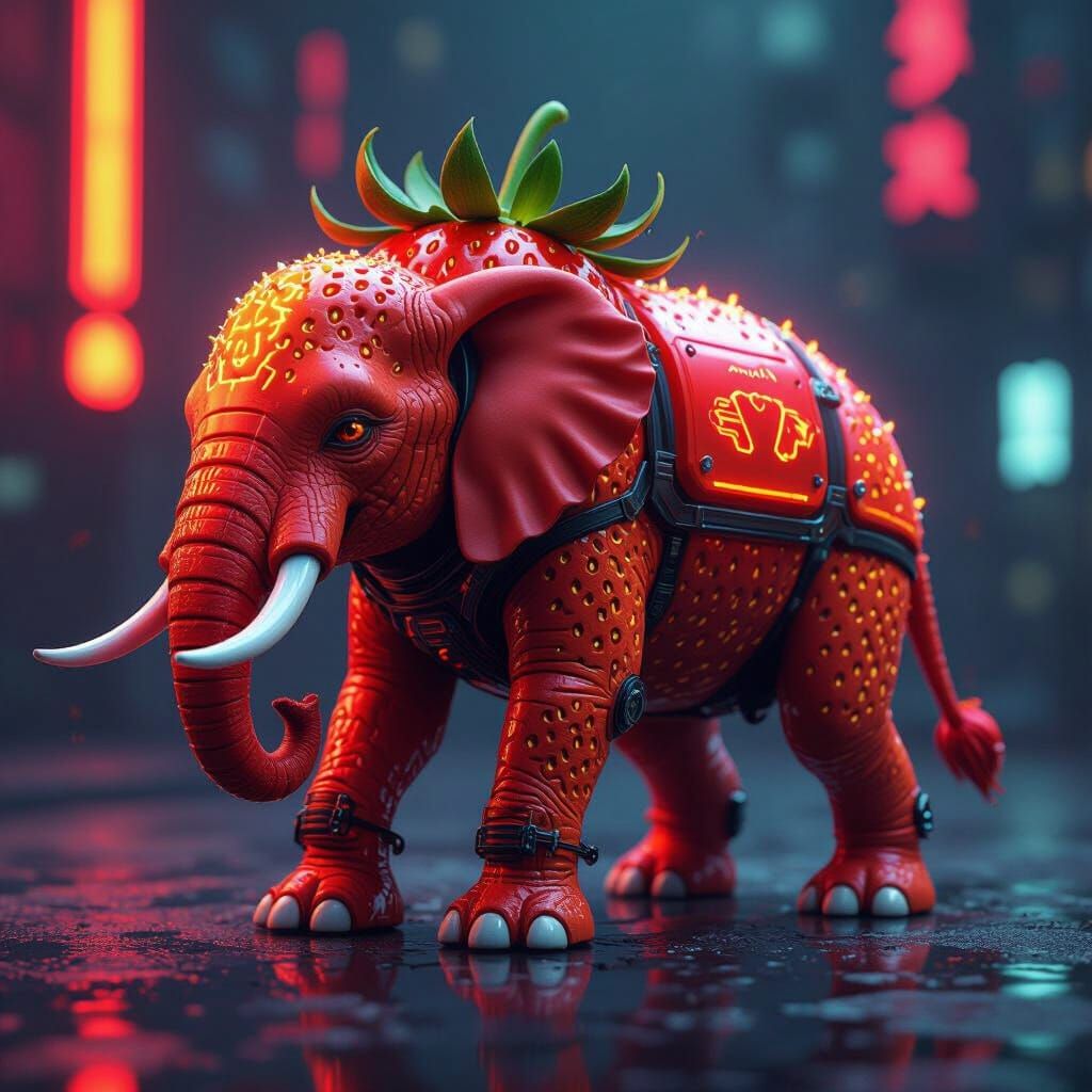 Cyberpunk Strawberry Elephant Dragon with Brainrot Texture