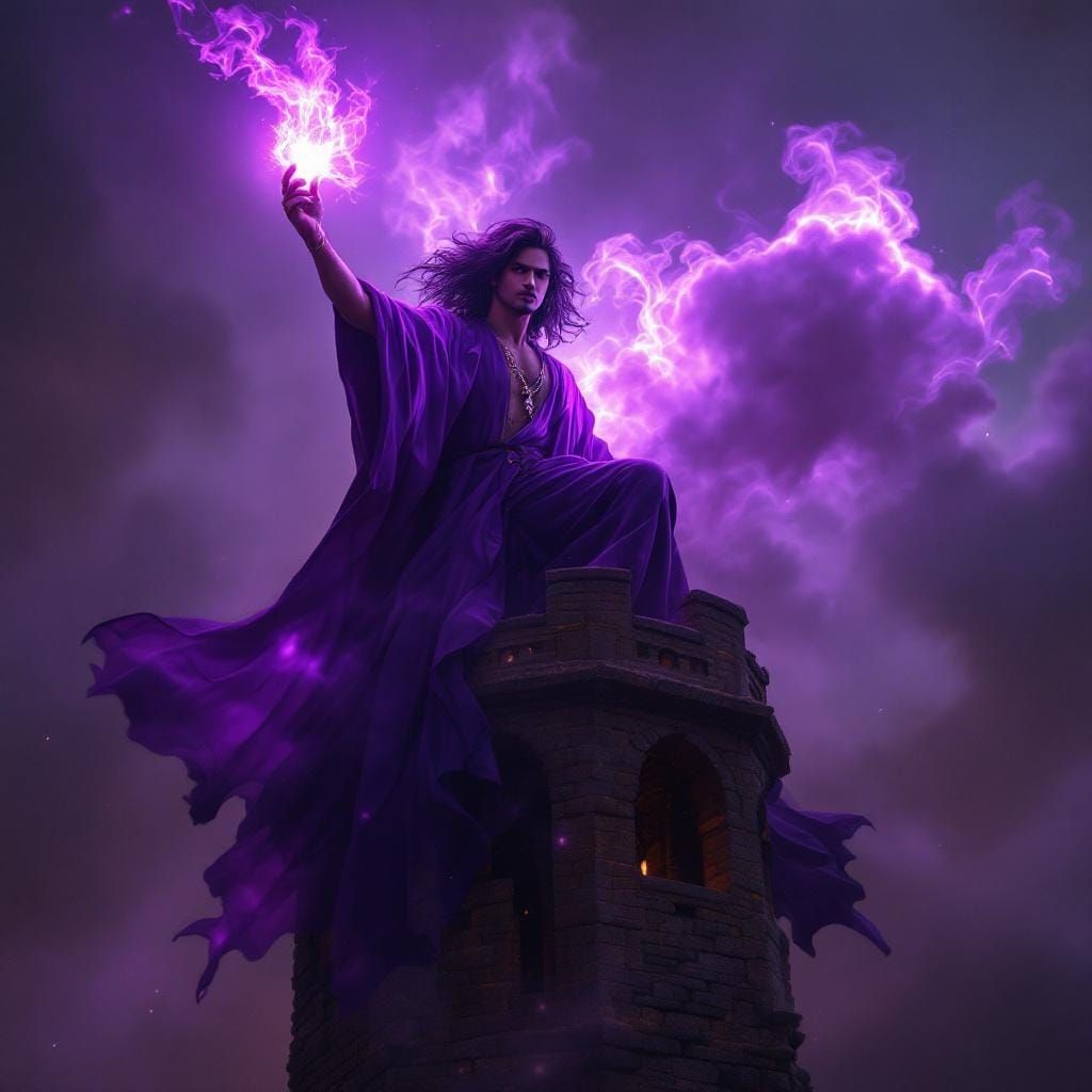 Latino Warlock Summons Storm in Art Nouveau Style