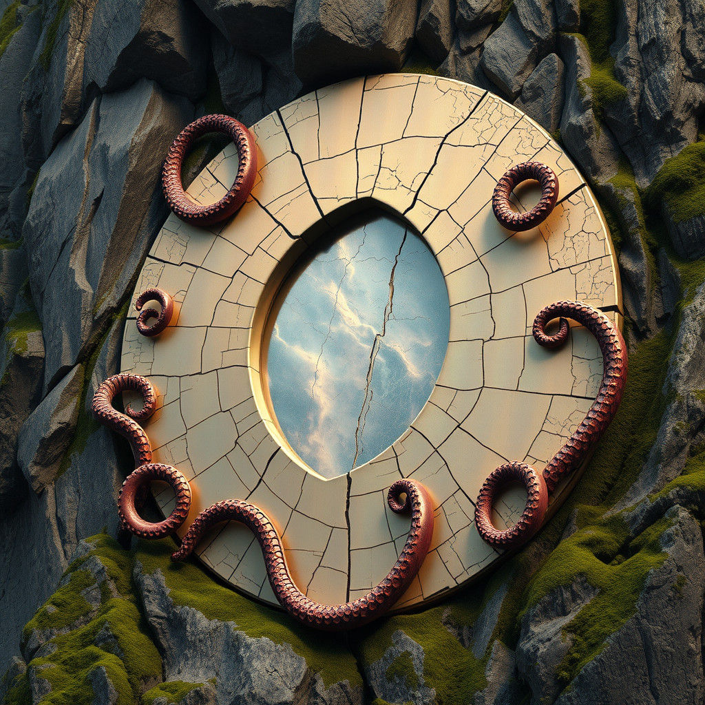 Ancient Mountain Mirror with Octopus Tentacles