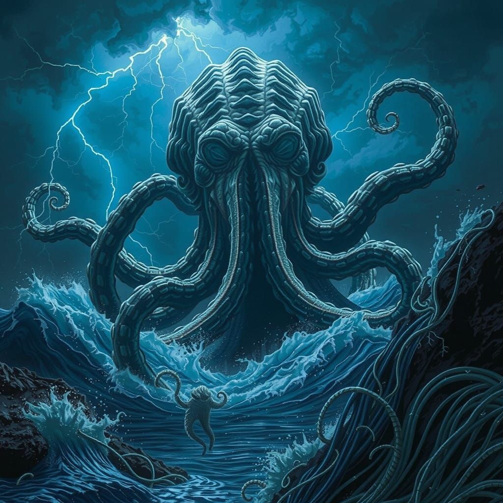 Cthulhu Emerges from Dark Ocean in Ominous, Hyper-Detailed 8...