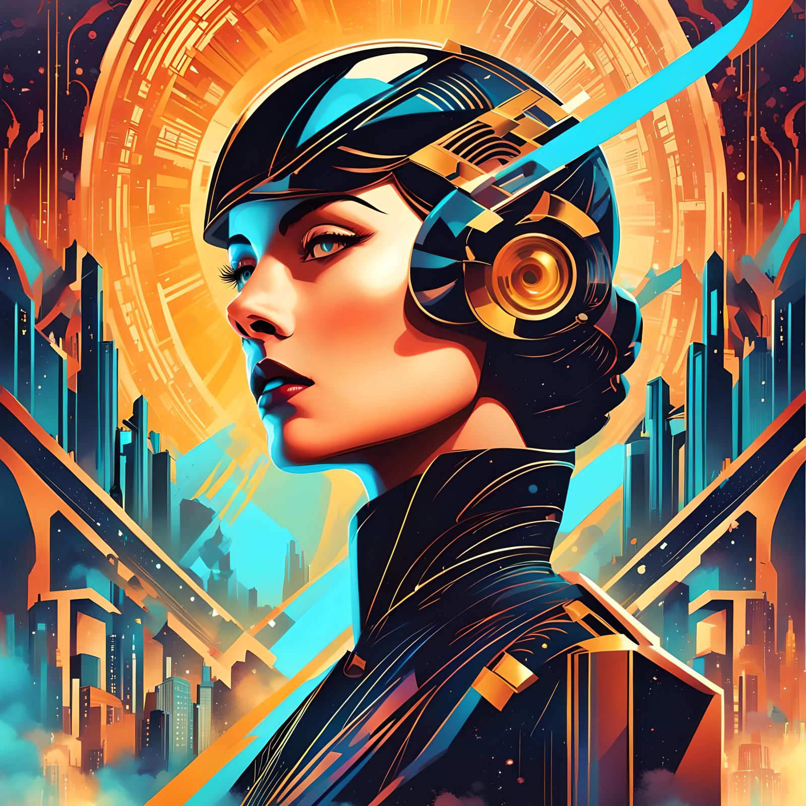 Art Deco Futuristic Woman in Metropolis