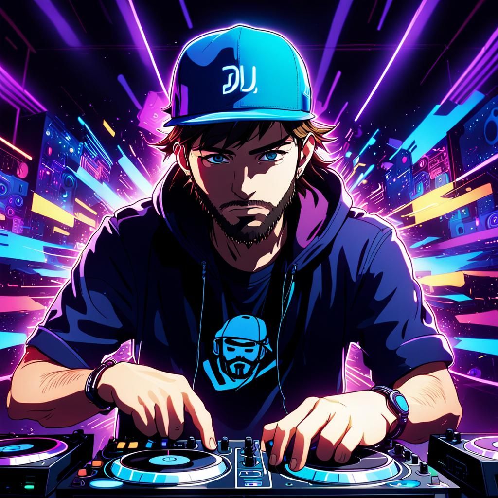 Anime DJ in Neon-Lit Nightclub