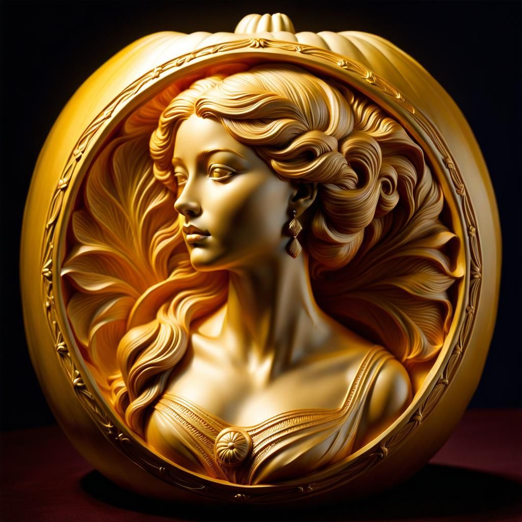 Art Nouveau Pumpkin Carving of a Woman