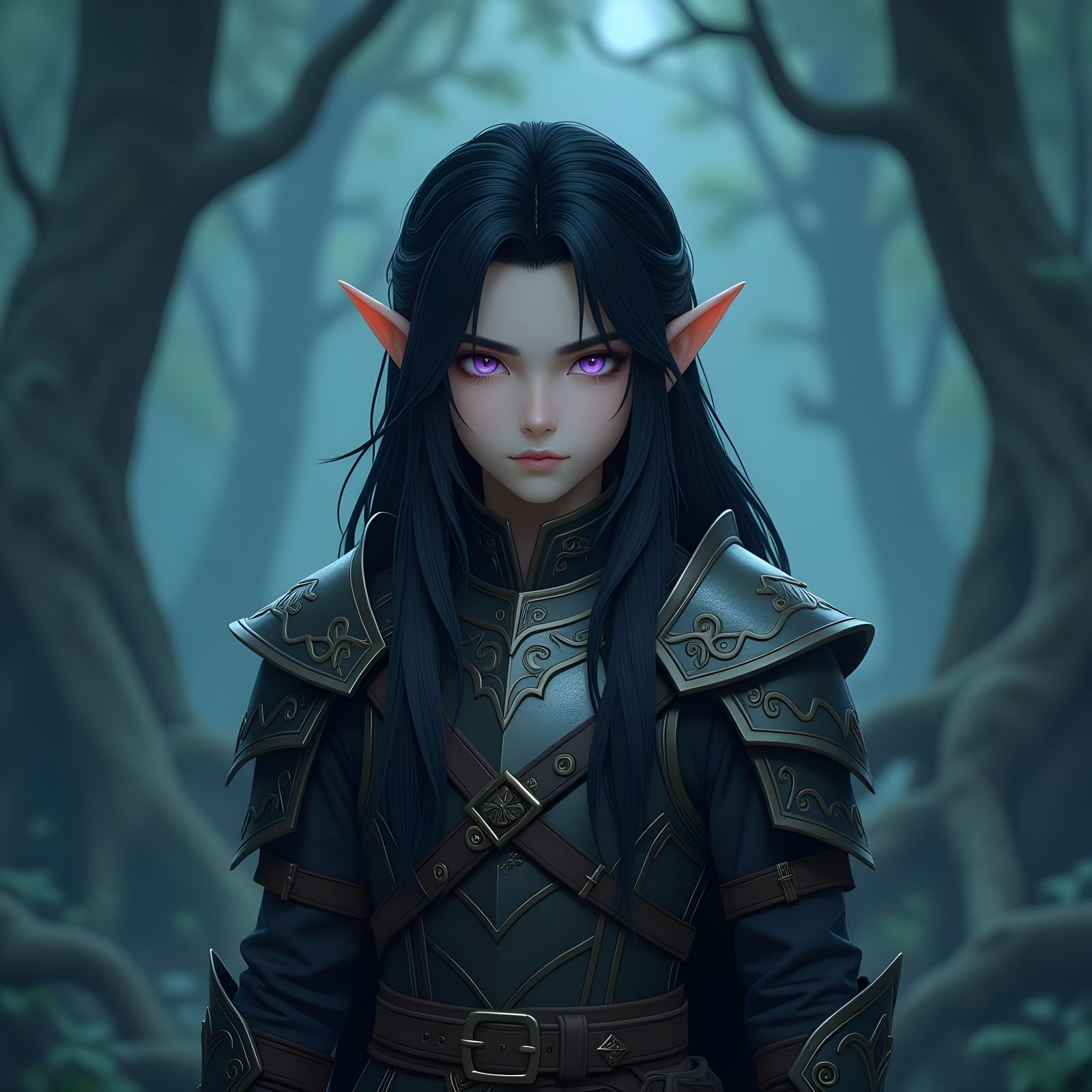 Elven Prince in a Dark Pine Forest