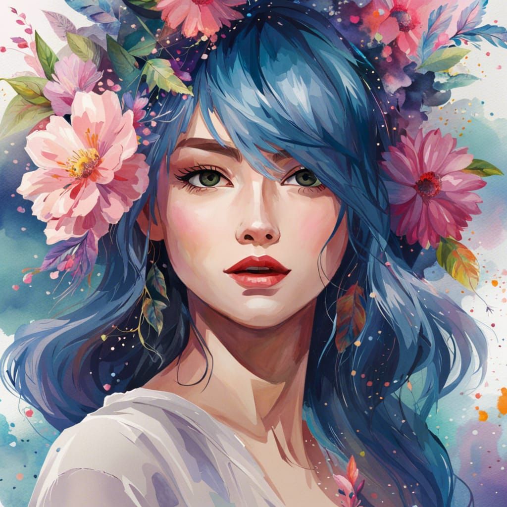 Anime-Style Portrait in Detailed Realistic Watercolor
