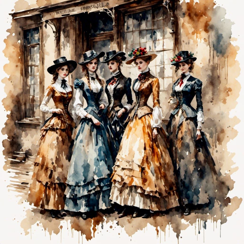 Victorian Women in Wild West Watercolor