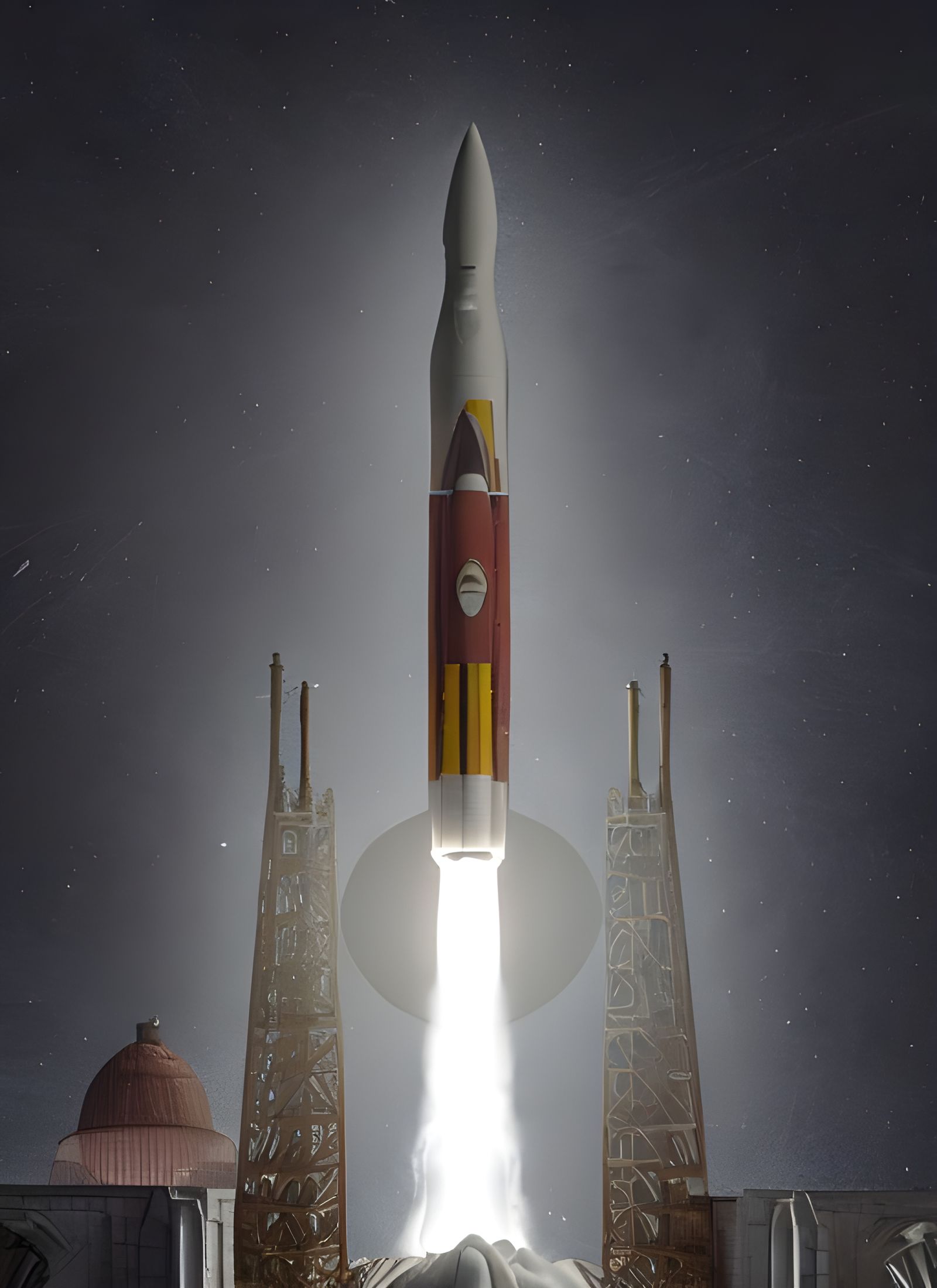 Artemis Rocket Launch as Renaissance Sci-Fi Art