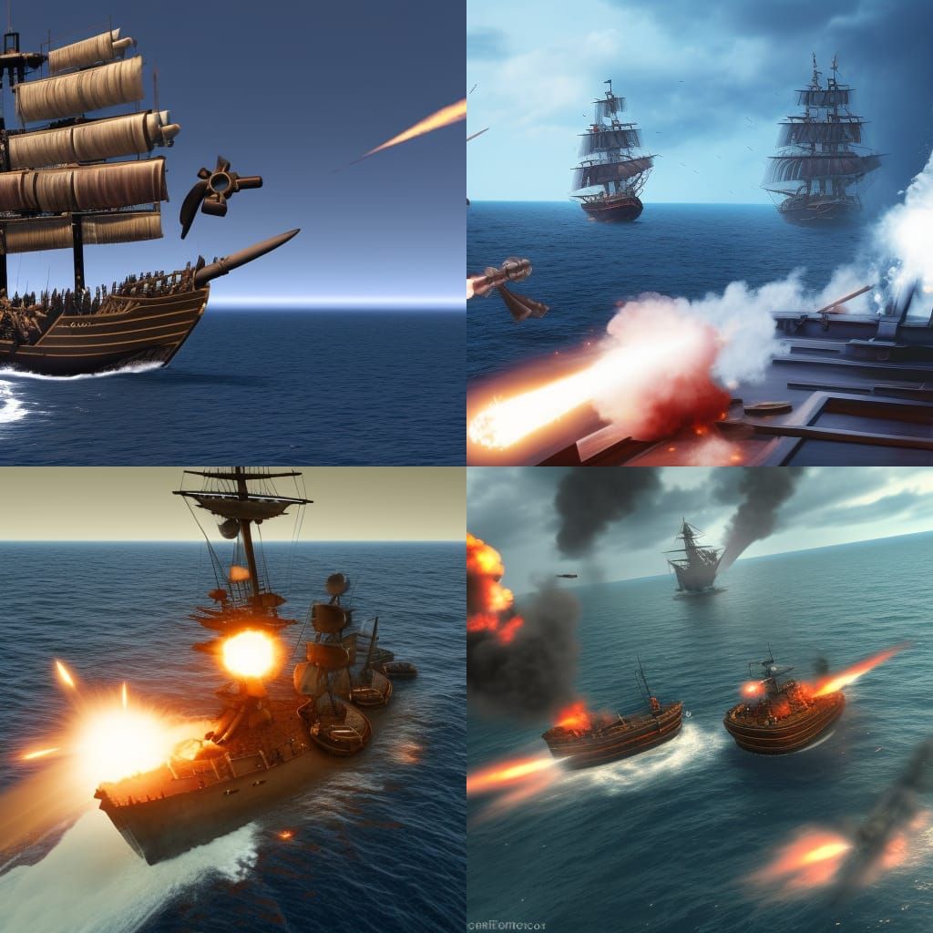 Pirate Ship Battle: Intense Cannon Fire in 8K