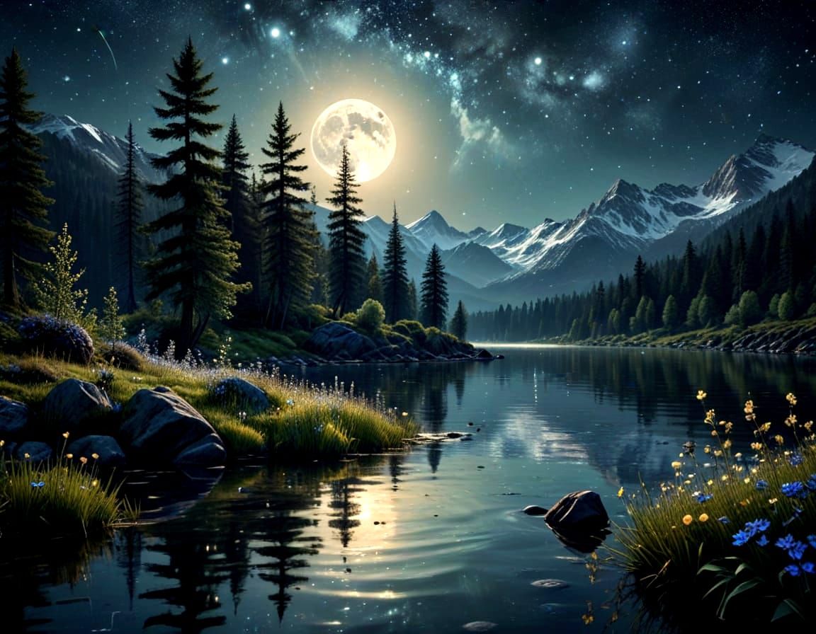 Mountain Lake Moonrise