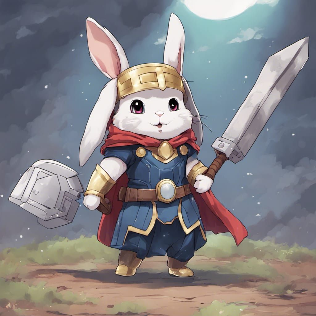 Rabbit as Thor in Anime Style
