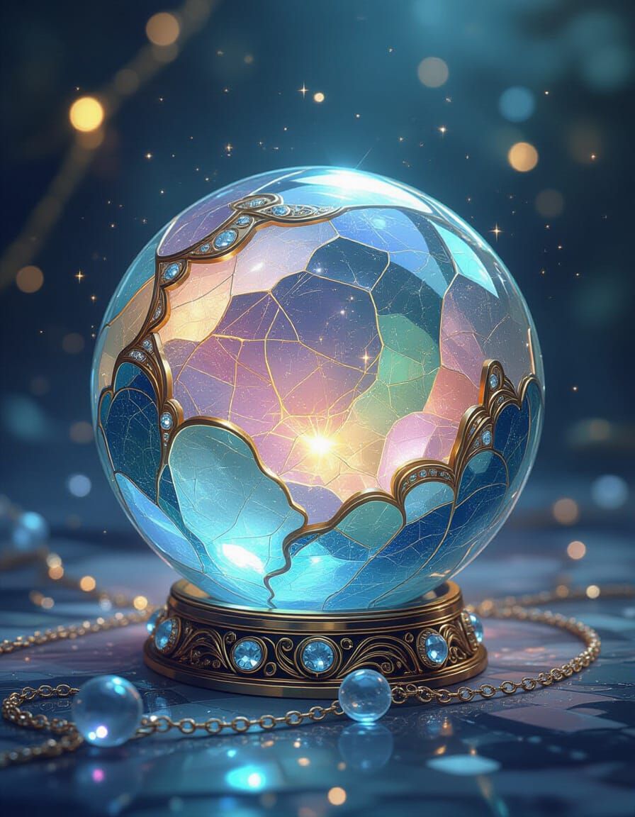 Glittering Aquamarine Sphere with Luminescent Lights