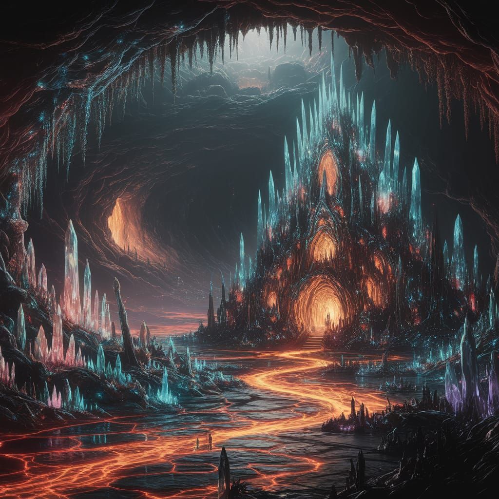 Bioluminescent Underground Civilization: A Digital Matte Pai...
