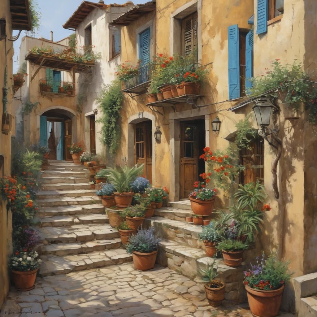 Crete Alleyway in Impressionist Style