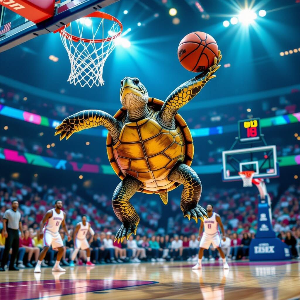 Turtle Slam Dunk in Hyperrealistic Style