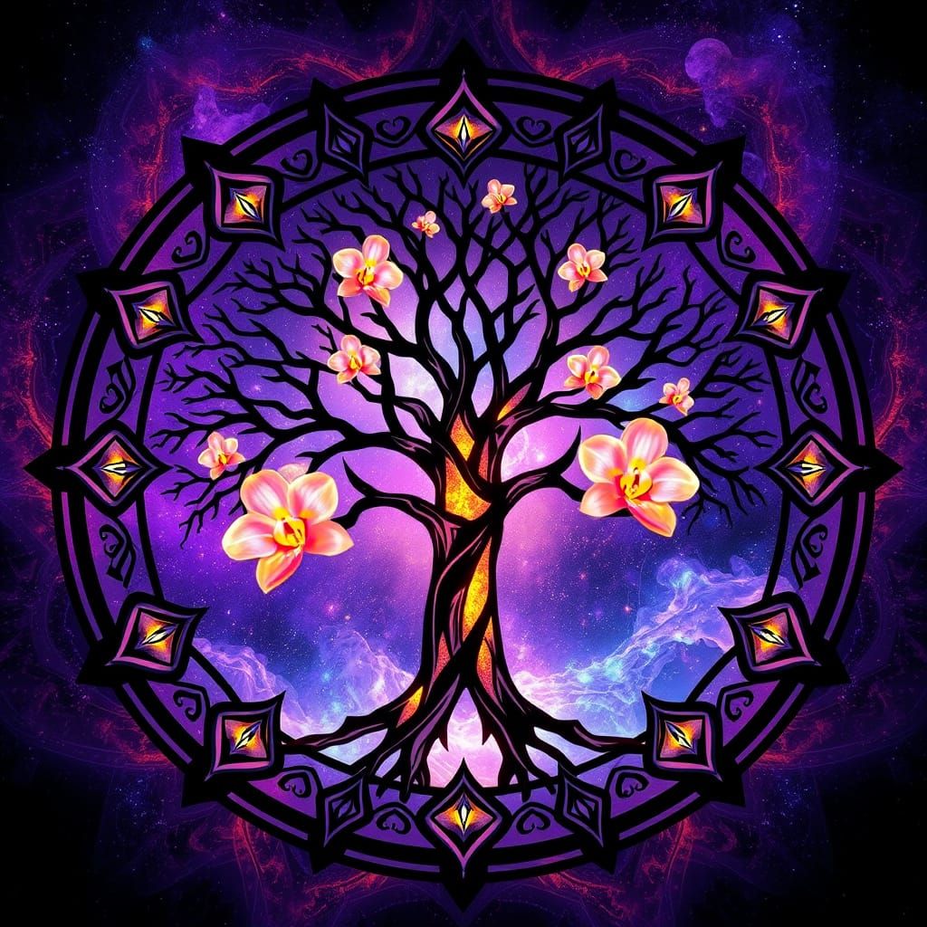 Ethereal Bauhaus-Inspired Mandalas with Glowing Crystals and...